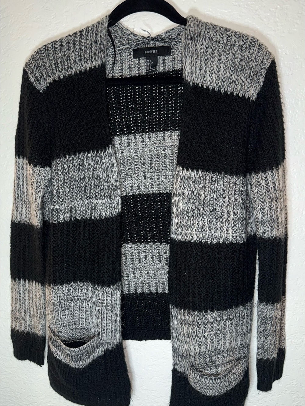 Forever 21 Black and Gray Striped Open Cardigan